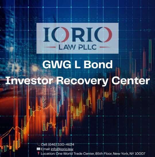 Iorio Law PLLC logo over a financial chart, with text reading "GWG L Bond Investor Recovery Center."